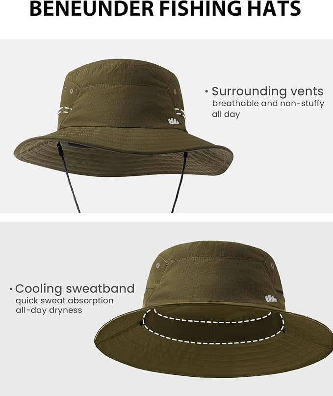 BENEUNDER Wide Brim Sun Hats for Men UPF50+ UV Protection Fishing Travel Outdoor Beach Vacation Hiking