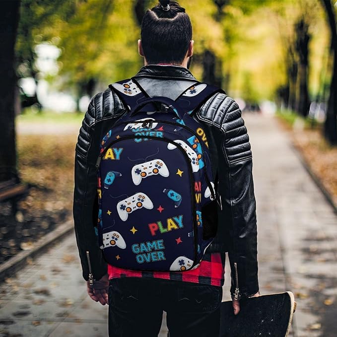Hiking Travel Backpack Video Games Weapon Game over Play for Men Women, Waterproof Anti Theft Laptop Rucksack with Multi Compartments for Outdoor Sports