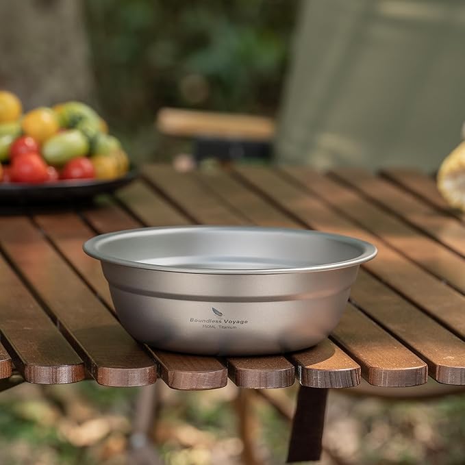 Boundless Voyage Titanium Camping Plate Bowl Set Rice Soup Salad Stackable Serving Bowls Ultralight Dinnerware Set Dishwasher Safe 750ml ti1145T