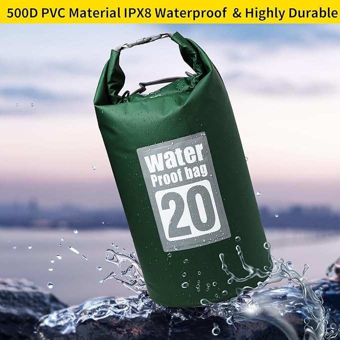 IPX8 Waterproof Dry Bag Backpack 10L - Roll-Top Seal for Kayak Spray & River Crossings, 500D PVC Abrasion-Resistant, Backpack Straps for Hiking Camping Beach