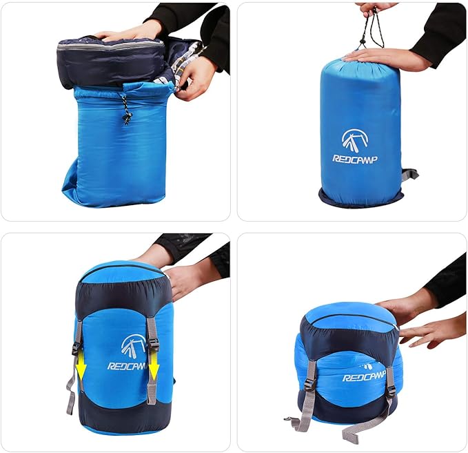 REDCAMP Nylon Compression Stuff Sack, 10L/17L/27L/40L Lightweight Sleeping Bag Compression Sack Great for Backpacking, Hiking and Camping,Blue/Yellow/Army Green/Black