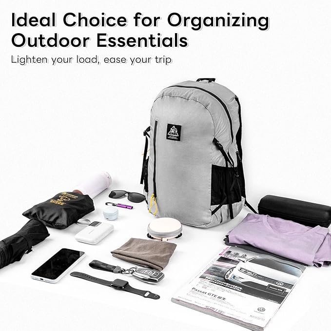 24L Lightweight Packable Backpack waterproof Foldable Hiking Backpacks Small Folding Day pack for Travel day bag for Man Woman Daypack for day trips camping backpacking trips (Yellow)