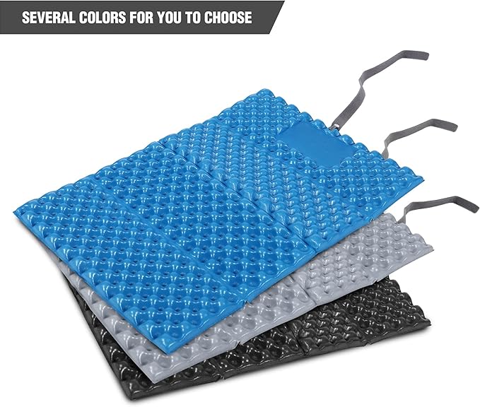 REDCAMP Ultralight Foam Backpacking Sit Pad, Foldable Waterproof Z Hiking Sitting Pad Insulated Stadium Seat Cushion with Strap for Outdoor Camping Picnic, Blue/Black/Yellow