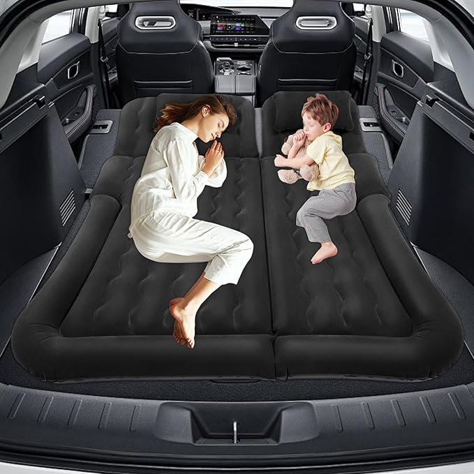 Inflatable Car Thick Air Mattress Rear Seat Inflatable Bed, SUV Inflatable Bed w/Inflatable Pump and Pillow, Foldable Design, Suitable for Camping and Car Travel
