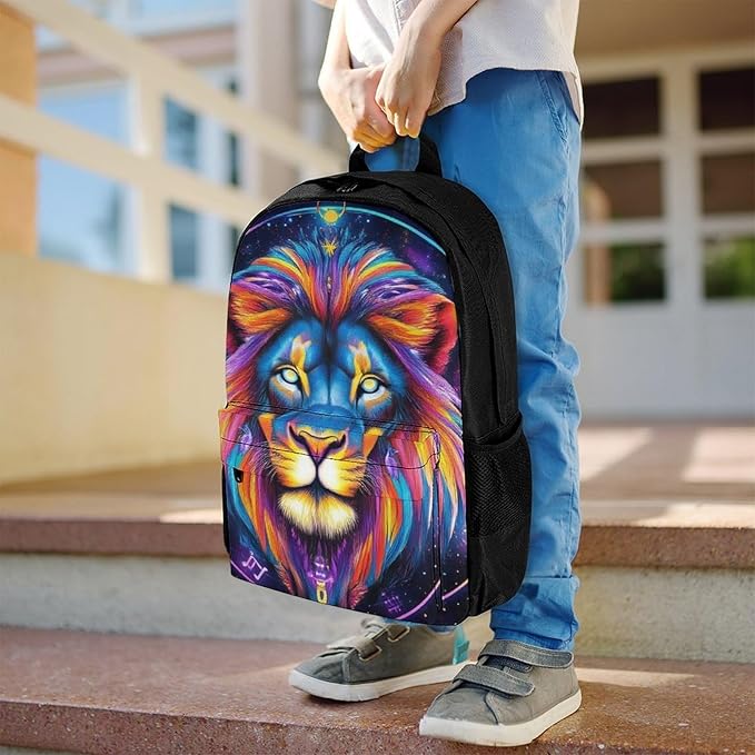 Supdreamc Daypack Bookbag Anti-Theft Multipurpose Large Capacity Bookbag, Trippy Lion Leo Constellation Art Travel Hiking Camping Rucksack With Adjustable Shoulder Straps