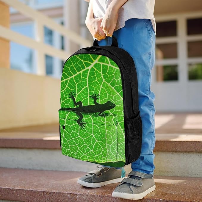 Supdreamc Shoulder Book Bags Polyester Multipurpose Anti-Theft Biology Animal Frog Green Leaf Carry On Bag Large Capacity Travel Hiking Camping Rucksack