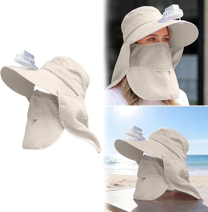 Solar Fan Cap, Wide Brim Sun Cap, USB and Solar Powered Adjustable Breathable Fan Hat for Women Men Outdoor