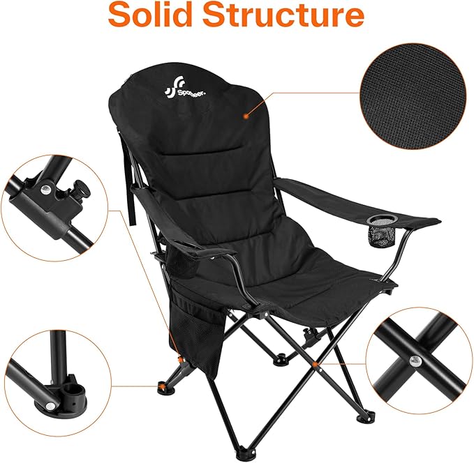 Sportneer Folding Camping Chair: 3 Adjustable Angle Camping Chair with Backrest Headrest & Carry Bag - Portable Folding Chair for Camping Outdoor, 2 Pack
