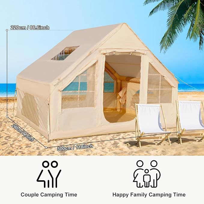 Tents for Camping - Inflatable Tent with PUM, Instant Setup Waterproof Tent, Oxford Fabric Camping Tent with Skylight, 3x2.4x2.2m Large Inflatable Camping Tent, 4 Season Family Tents for Camping