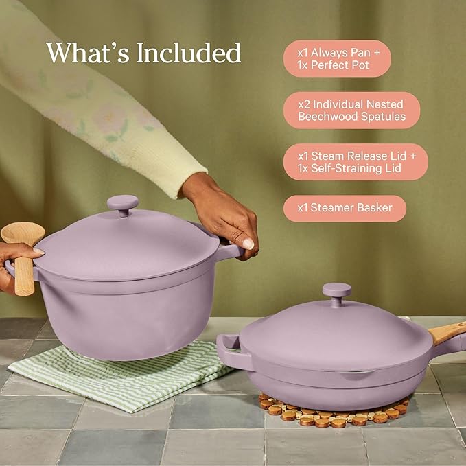 Our Place Cookware Duo - 7-Piece Set Including the Always Pan, Perfect Pot and Spatulas | Multifunctional, Toxin-Free Nonstick | Heat Safe up to 450°F | Oven, Stove, Induction Compatible | Sage