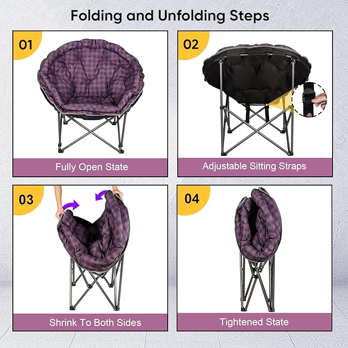 Northroad Oversized Camping Moon Chair, Outdoor Padded Saucer Folding Round Chair, Supports up to 400 lbs for Outdoor Hiking Fishing Picnic Lawn
