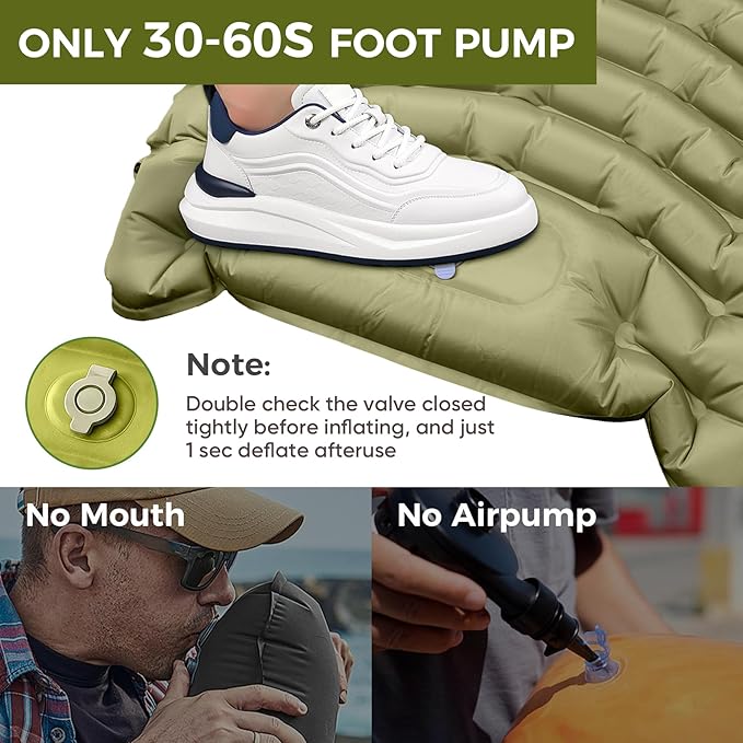 Sleeping Pad for Camping,Lightweight Camping Mattress with Built-in Pillow, Foot Pump, Compact and Portable Inflatable Mat, Ideal for Outdoor Camping Gear, Backpacking, Hiking(Solo)
