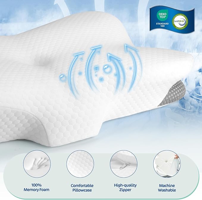 Ergonomic Cervical Pillow for Neck and Shoulder Pain Relief - Memory Foam Contour Pillow with Dual Heights, Breathable Pillowcase, Orthopedic Support for Side, Back, Stomach Sleeper