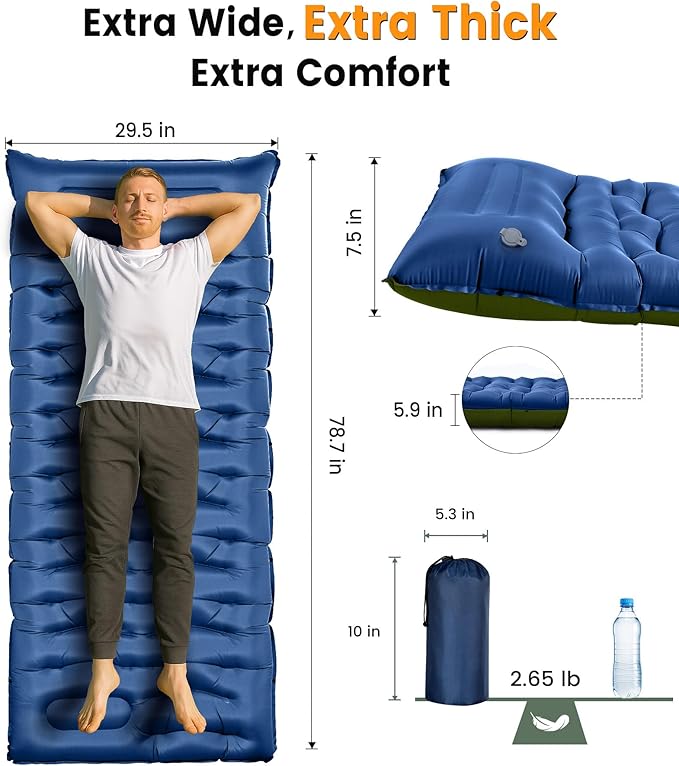 Camping Sleeping Pad,5.9 Inch Thick Camping Mat with Built in Pillow and Foot Pump,Self Inflating Sleeping Pad Ultralight for Camping Backpacking Tent(Green