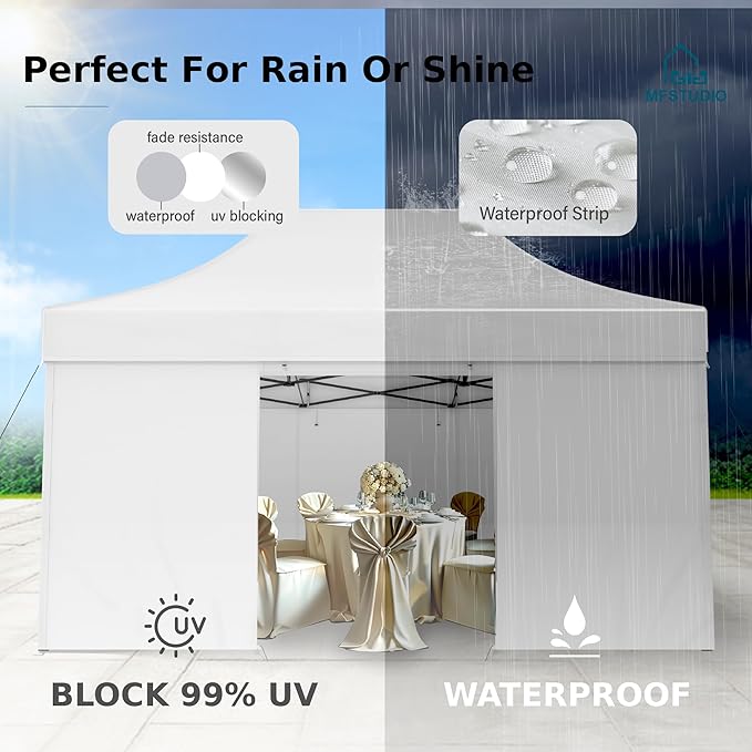 MFSTUDIO 10x15 Pop Up Canopy Tent, Outdoor Commercial Heavy Duty Party Tent with 4 Sidewalls, Easy Set-up Waterproof Canopy Tent for Party Event Wedding, Thickened Legs with 3 Heigh Adjustable, White
