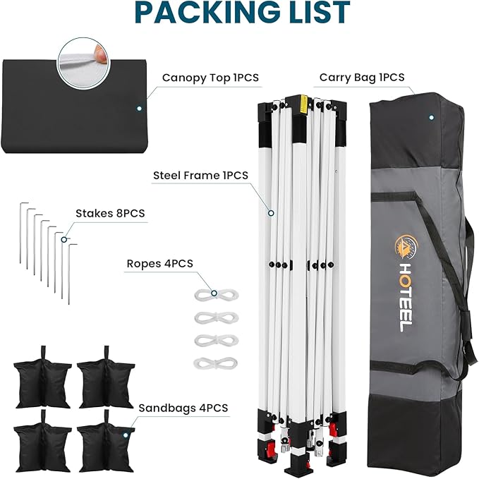 HOTEEL 10x10 Pop Up Canopy, Easy Setup Party Tent with Carry Bag, Weight Bag, Outdoor Portable Event Shelter for Backyard, Market, Black
