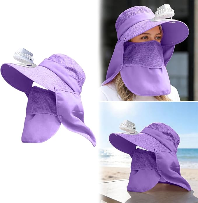 Solar Fan Cap, Wide Brim Sun Cap, USB and Solar Powered Adjustable Breathable Fan Hat for Women Men Outdoor