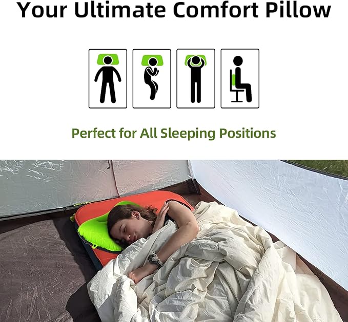 Camping Pillow - Inflatable Pillow - Travel Pillows for Backpacking & Airplane, Lumbar Support 2.0 Blow Up Pillow, Ultralight Compressible, Comfortable, Ergonomic Pillows (Light Green)