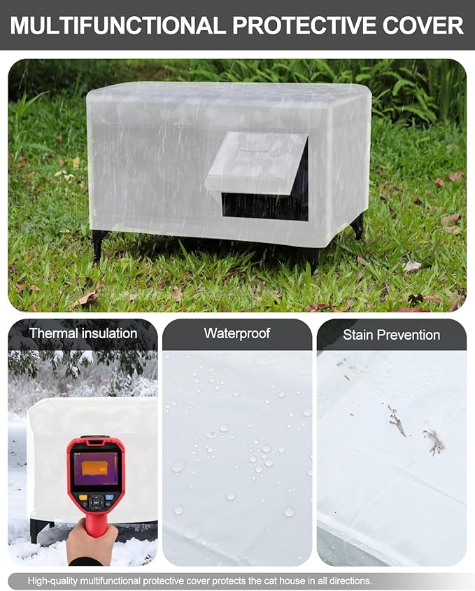 Outdoor Heated Cat House in Winter,Extremely Insulated & Weatherproof,Elevated Feral Cat Shelter with Waterproof Eaves & Escape Door for Outside Stray Barn Cat (Dark Camo,L)