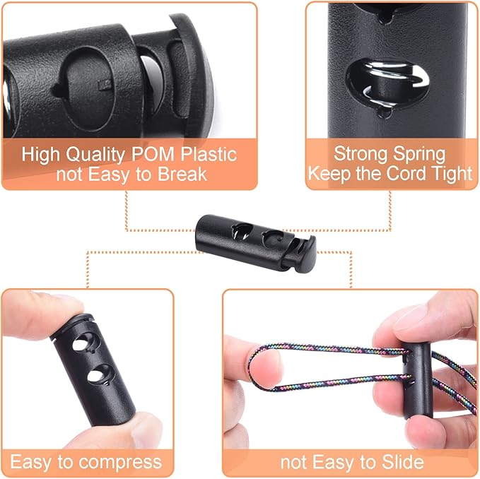 20 Pack Plastic Cord Locks, Paracord Spring Toggle Cord Stopper for Drawstring Backpack Clip Elastic Shoeslace Lock Sweatpant Hoodie Hats String Lock Replacement