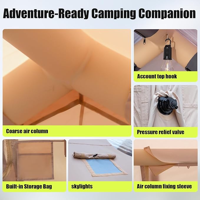 Inflatable Camping Tent with Electric Air Pump - 420D Heavy Duty Oxford - 5 Min Auto-Inflation - Panoramic Stargazing Skylight - 4 Season Luxury Glamping Cabin, 4-10 Person Multiple Sizes