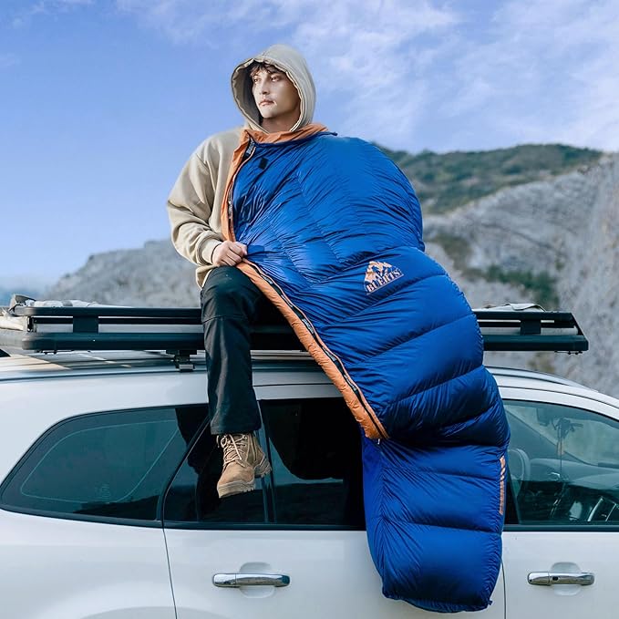 Down Backpacking Sleeping Bag for Cold Weather 32°F to 8°F, XXL Large Ultralight Sleeping Bag Ideal for Adults Camping, Hiking and Backpacking.