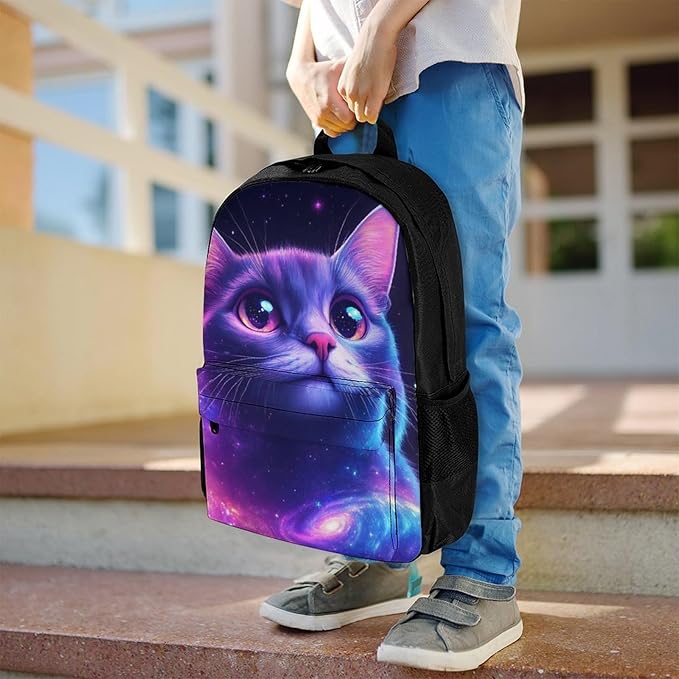 Supdreamc Lightweight Rucksacks for Climbing Outdoors Walking Cycling, Large Capacity Anti-Theft Multipurpose Carry On Bag, Funny Purple Galaxy Cat Camping Outdoor Backpack