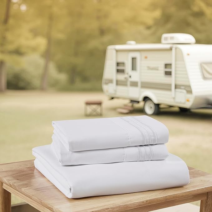 Camping Sheets Queen Size - Outdoor Air Mattress Sheet Set – Built-in Corner Straps for Air Mattress & Camping Use – Designed for Inflatable Beds & Tailgate Sleepovers, White