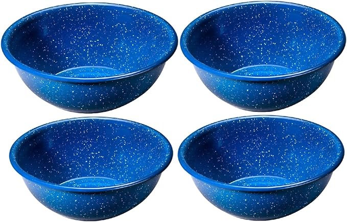 Enamelware for Camping and Backpacking - Enamel Cookware Gear Essentials for Camping and Backpacking (Made by Caddis Sports) (6 Inch Bowl (4 Pack))