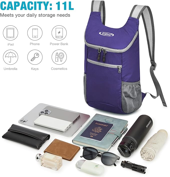 G4Free Lightweight Packable Hiking Backpack for Men Women Small Hiking Daypacks Foldable Shoulder Pack Casual Outdoor Bag 11L