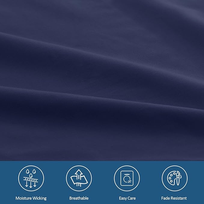 King Size Sheets Set for Air Mattress - Deep Pocket King Sheet Set - 3Pcs Side Storage Pocket Fitted Sheet & Pillowcases Easily Fits 16in to 24in Pillow Top Air Bed Mattress - Navy Blue