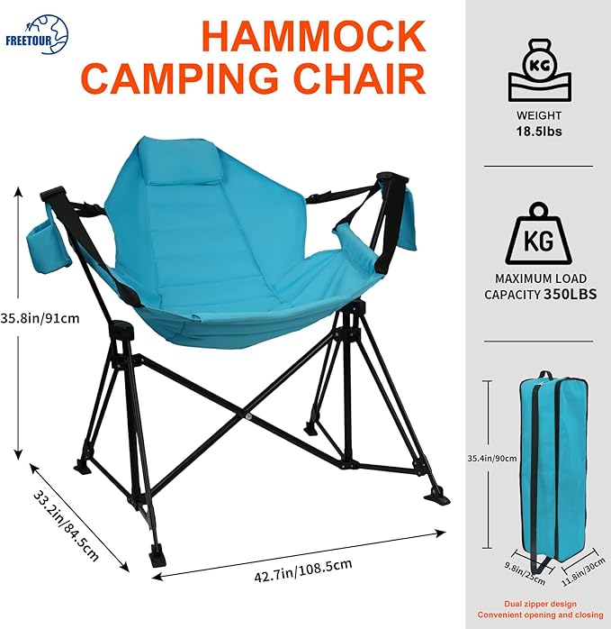 Hammock Camping Chair Folding 350lbs Foldable Portable Rocking Chairs for Adults Outside Swinging Camp with Stand Lawn Garden Hanging Outdoor