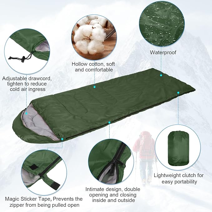 Tudomro 16 Pack Winter Camping Sleeping Bags Bulk Adults 4 Season Warm Cold Weather Lightweight Waterproof Compact Backpacking Sleeping Bag for Travel Hiking
