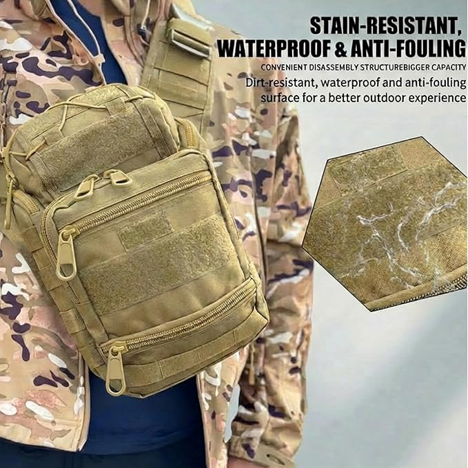 Tactical Backpack for Men,Military Sport Bag Pack Sling Shoulder Backpack Tactical Crossbody Bag EDC Molle Assault Range Bag Chest Pack for Hiking Camping Outdoor - Khaki