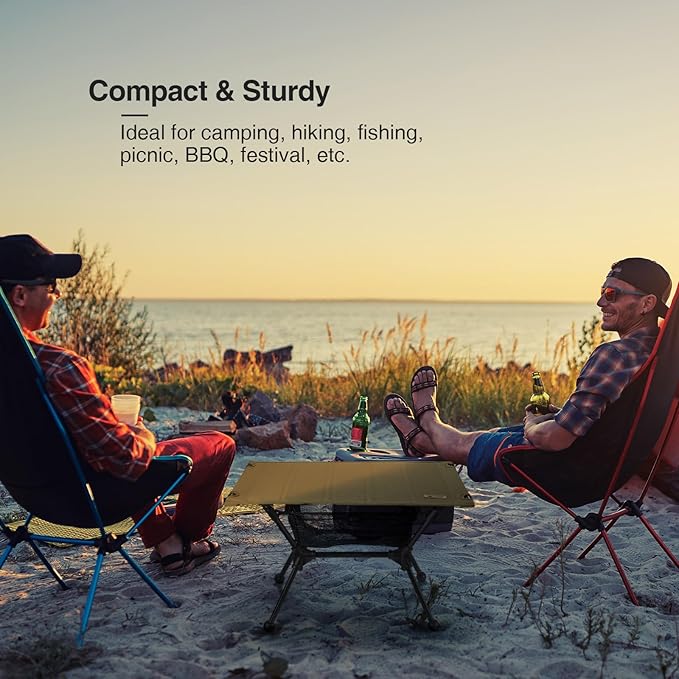 ONETIGRIS Dipper Camping Table, Lightweight Portable Folding Table with Mesh Storage Net, High/Low Options, Ideal for Camping, Hiking, Tailgating, Beach, Picnic, Travel, Backyard