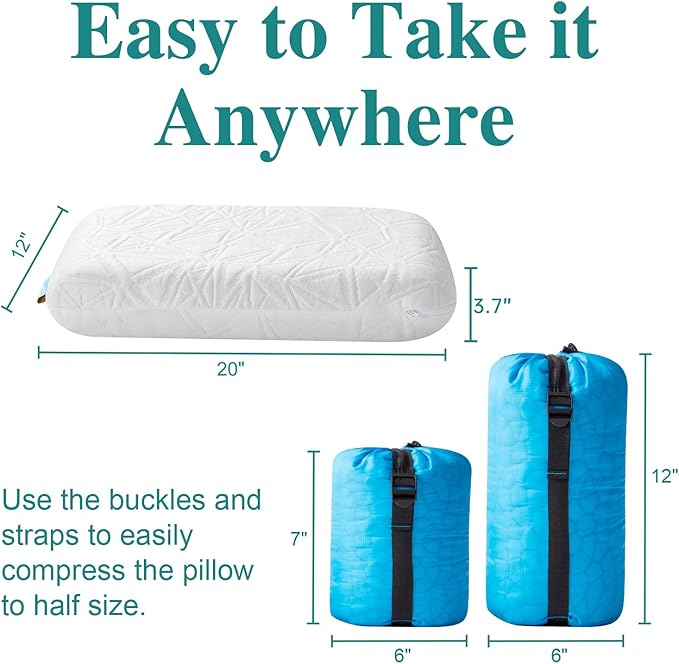 Small Gel Memory Foam Camping Pillow Travel - Contoured Support -Compressible Pillow Ideal for Backpacking, Camping, Travel, Car, Airplane,Office Nap