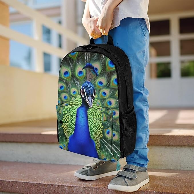 Supdreamc Men Women Lightweight Peacock Feather Daypack Bookbag Big Capacity Carry On Bag With Side Pockets for Camping Travel Bicycle