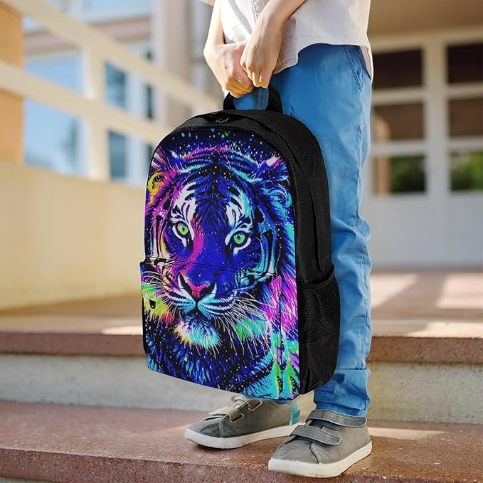Supdreamc Lightweight Daypack Bookbag for Trekking Business Walking Cycling, Big Capacity Anti-Theft Multipurpose Carry On Bag, Abstract Colorful Tiger Art Business Computer Bag