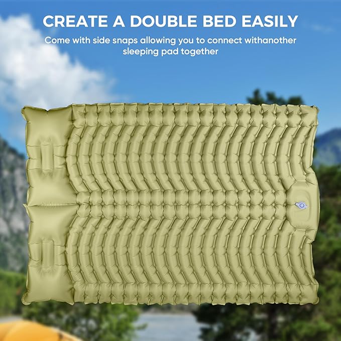 Double Camping Sleeping Pad, Ultra-Lightweight Inflatable Sleeping Mat with Built-in Pillow, Foot Pump, Compact and Portable, Ideal for Outdoor Camping Gear, Backpacking, Hiking(Duo)
