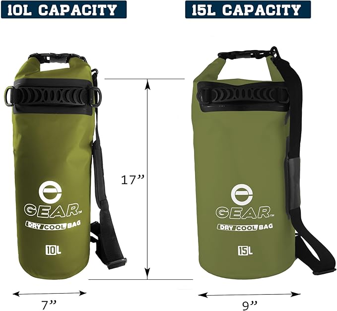 Enthusiast Gear Insulated Dry Bag Floating Cooler – 10L / 15L / 25L Roll Top, Leak Proof, Waterproof, Collapsible, with Padded Shoulder Strap - Perfect for Kayaking Fishing Beach
