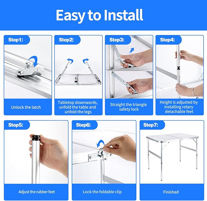 Folding Camping Table 3 Ft Portable Picnic Table Foldable 2 Height Adjustable Aluminum Camp Table Outdoor for Card BBQ White 35.5×23.6×26 inch