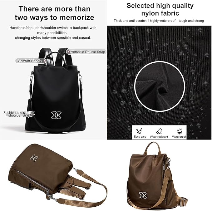 Women Oxford Cloth Backpack - Anti-Theft Multi-Purpose Large Capacity Oxford Cloth Lightweight Shoulder Bag 3-Way Waterproof Crossbody Bag (Black)