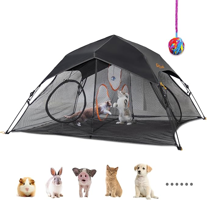 Tent Pop Up Cat Tent, Portable Lightweight Cat Playpen with 3 Holes, Indoor Outdoor Pet Enclosure w/Carry Bag, Foldable Interactive Cat Play House for Cats Kittens(Patented