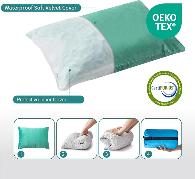 Small Shredded Gel Memory Foam Pillow,Adjustable for Contoured Support -Portable Ideal for Backpacking, Camping, Travel, Car, Airplane,Office Nap
