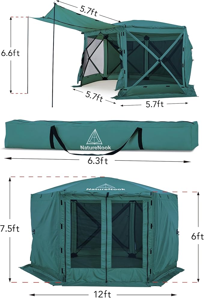 Canopy Tent Pop up Canopy Gazebo Tents for Camping 12x12 FT Screen Tent Outdoor Shade Portable Gazebos with Awnings Patio Screen Houses with Sidewalls Family 8 Person 6 Sided Shelter