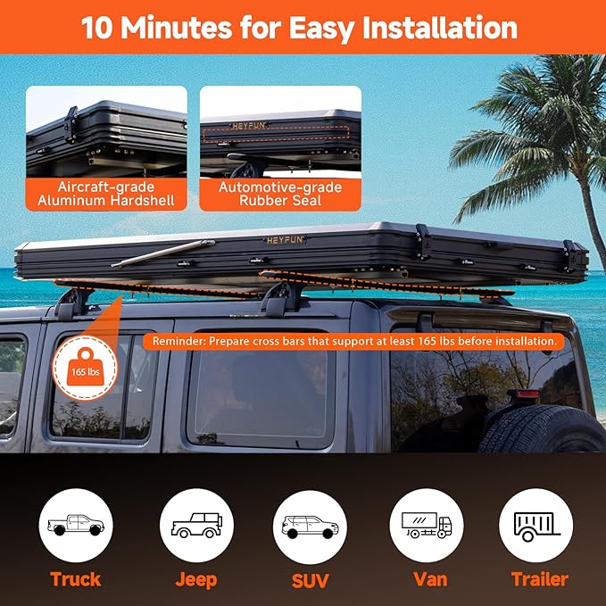 Voyager Pro Rooftop Tent Hard Shell with Skyview Window, USB Outlet, Summer Side Awning&LED Light Strip for 4 Season Camping, Aluminum Pop Up 2-3 Person Roof Top Tent for Truck Jeep SUV Van Trailer