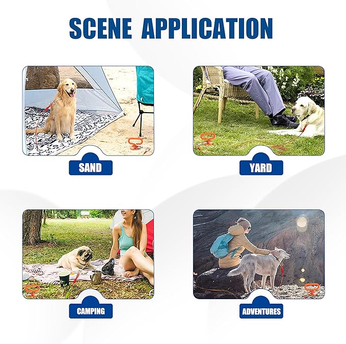 Eurmax USA Dog Tie Out Stake Triple Lock Heavy Duty Dog Anchor for Large Dogs Trampoline Stakes Dog for Yard and Outdoor Dog Runner Install & Travel Kit Included,1-Pack(Orange)