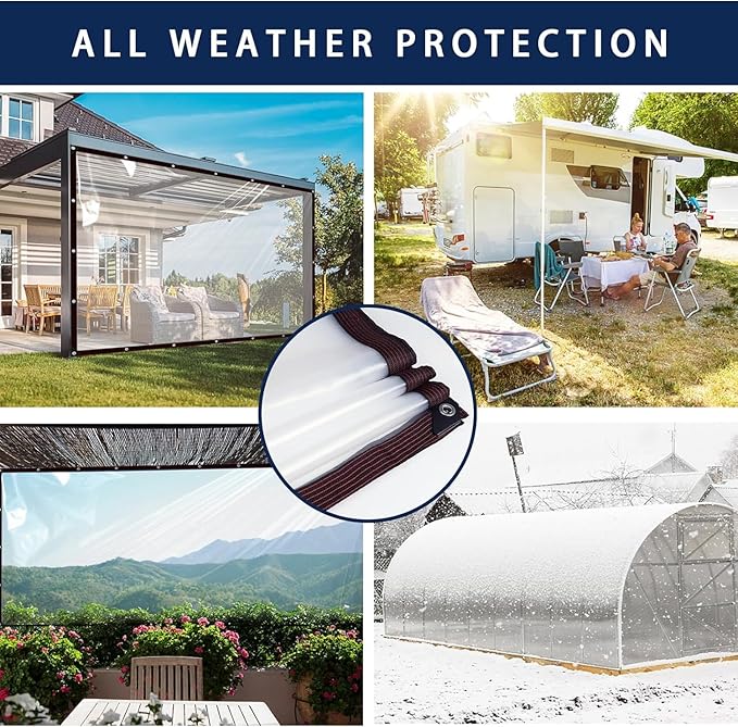 Clear Tarps Waterproof 10X10 with Grommets Clear Vinyl Tarp Heavy Duty Outdoor Clear Plastic Tarp Clear PVC Covering for Patio Henhouse Porch Canopy Plant Camping