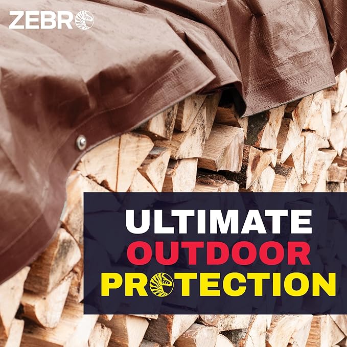 30' x 60' Brown Tarp with Grommets Reinforced - 5 Mil Thick - Durable UV Resistant Plastic Tarps Waterproof - Large Tarpaulin Cover for Outdoor Camping Over/Under Tent Tarp RV Roof Rain - Zebro