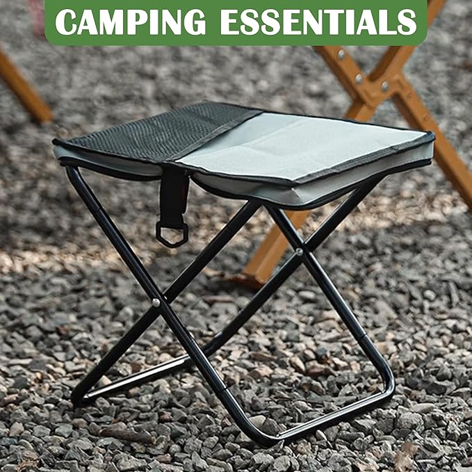 Camping Stool Pocket Chair, Lightweight Portable Stool with Shoulder Strap, Capacity 220lbs for Adults Outdoor Hiking Fishing Travel-Large Grey